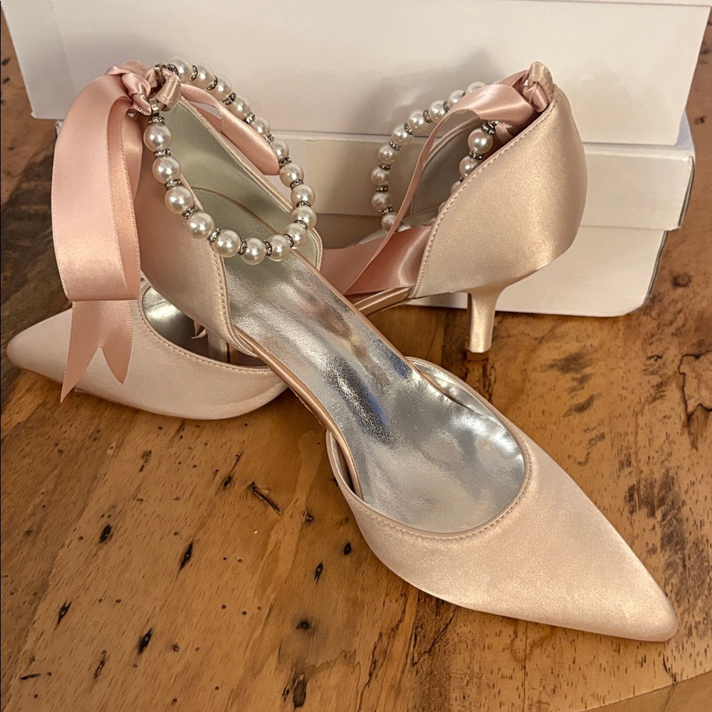 Elegant Pearl-Embellished Pink Heels